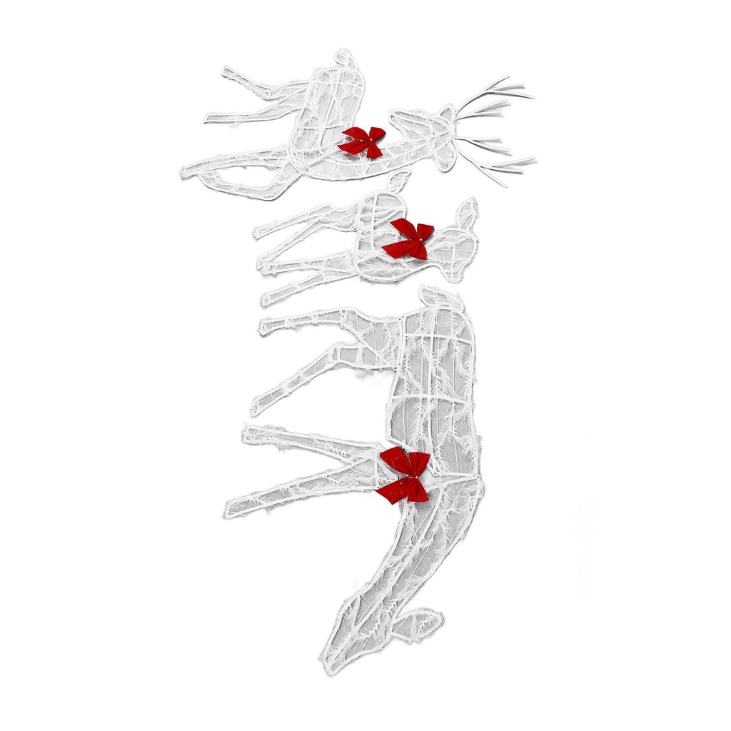 3 Piece Lighted Christmas Deer Family Set Outdoor Yard Decoration with LED Lights Red Bows Mother Child Reindeer Garden Decor