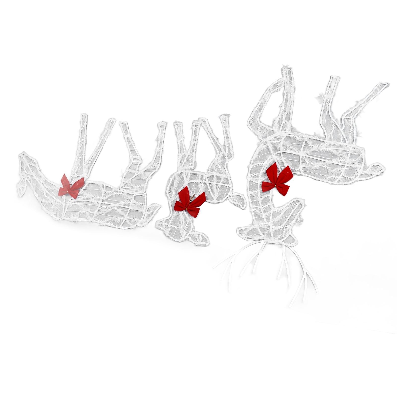 3 Piece Lighted Christmas Deer Family Set Outdoor Yard Decoration with LED Lights Red Bows Mother Child Reindeer Garden Decor