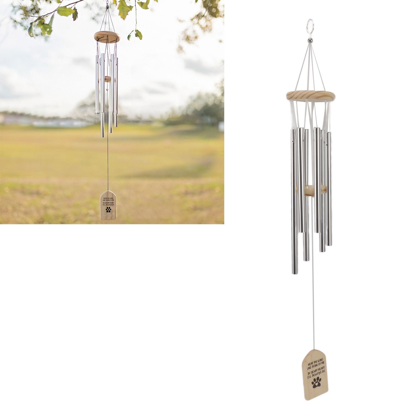 Pet Memorial Wind Chimes Wooden Outdoor Sympathy Wind Chimes Dog Memorial Remembrance Gifts with Thickened Aluminum Tubes for Home Garden Decor