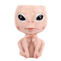 Head Planter Resin Unique Succulent Flower Pot Open Eyed Alien Face Planter Desktop Ornament with Drainage Hole for Indoor Outdoor Decoration