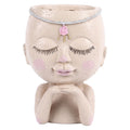 Face Flower Pot Head Planter Pot Succulent Planter Cute Resin Cactus Planter with Closed Eyes Indoor Outdoor Use