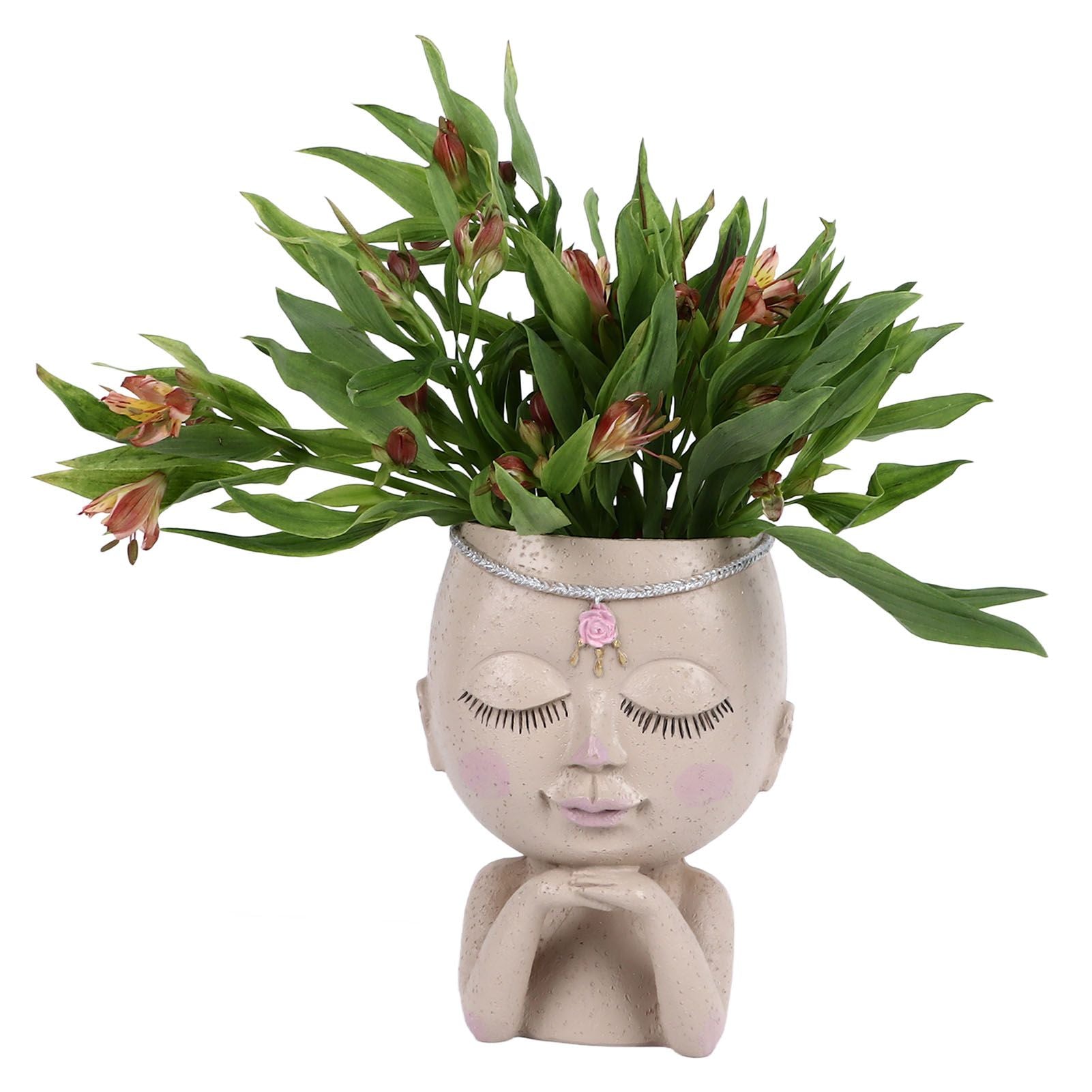 Face Flower Pot Head Planter Pot Succulent Planter Cute Resin Cactus Planter with Closed Eyes Indoor Outdoor Use