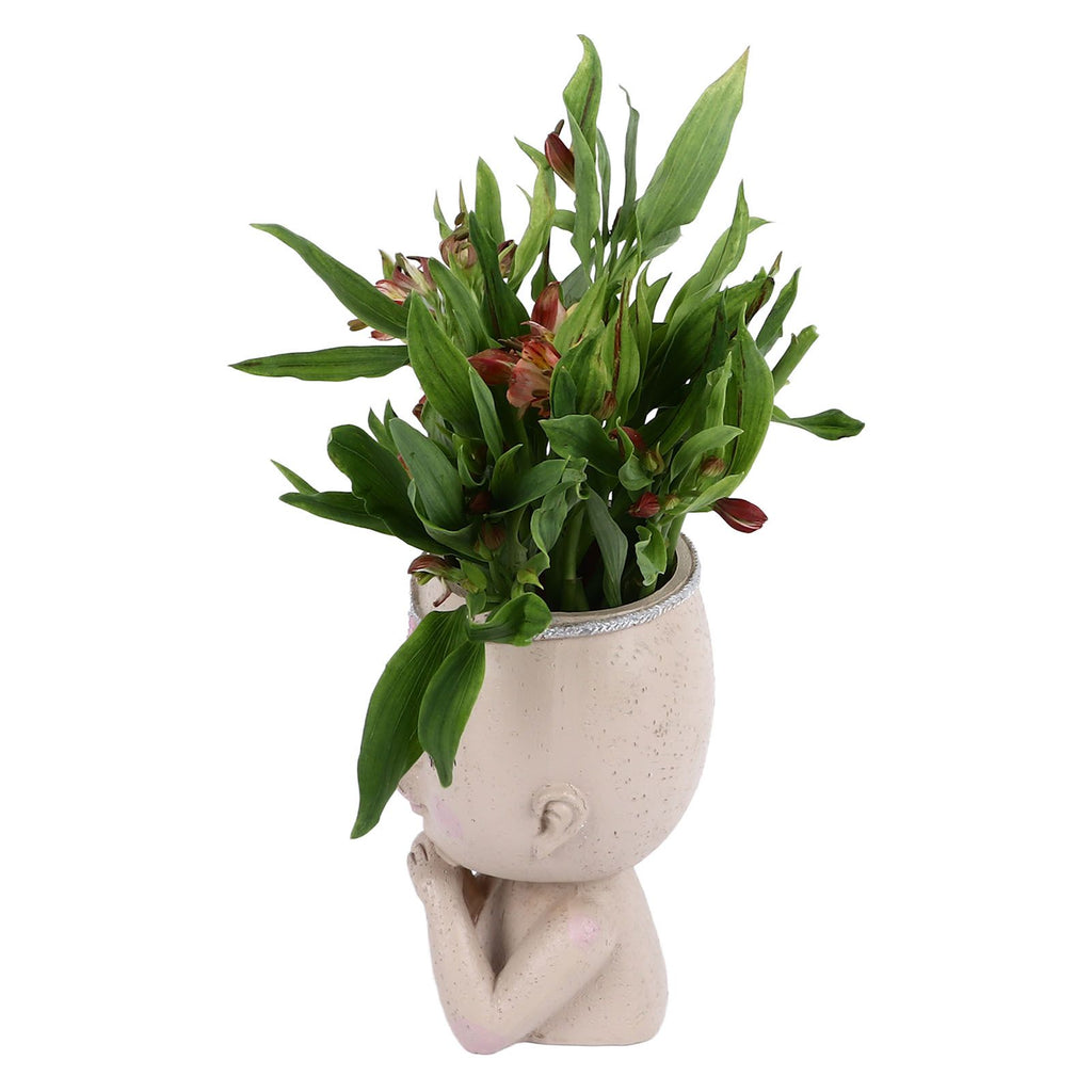 Face Flower Pot Head Planter Pot Succulent Planter Cute Resin Cactus Planter with Closed Eyes Indoor Outdoor Use
