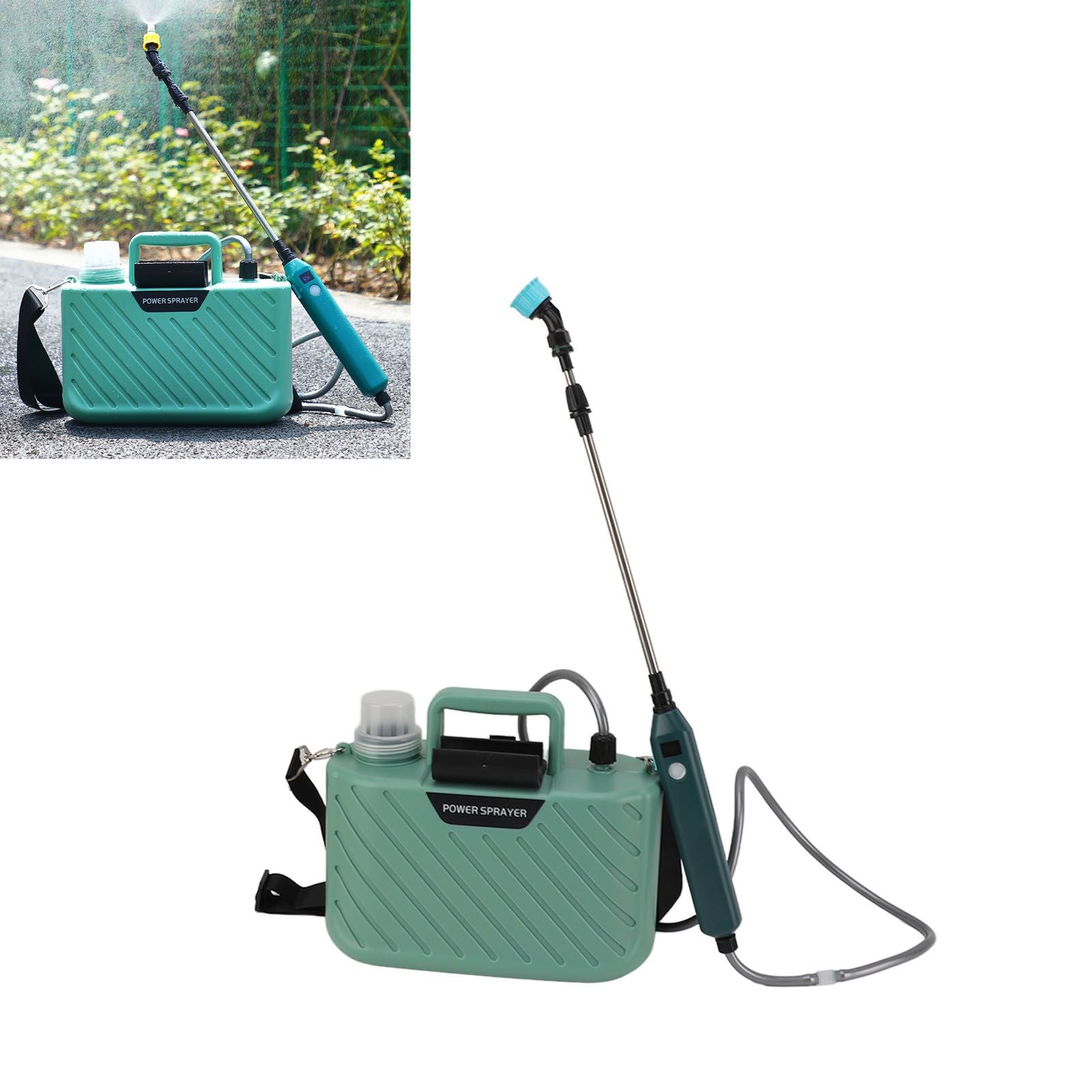 Electric Plant Sprayer Battery Powered 5L with 3 Nozzles Retractable Wand Adjustable Shoudler Strap Garden Sprayer for Lawn Green