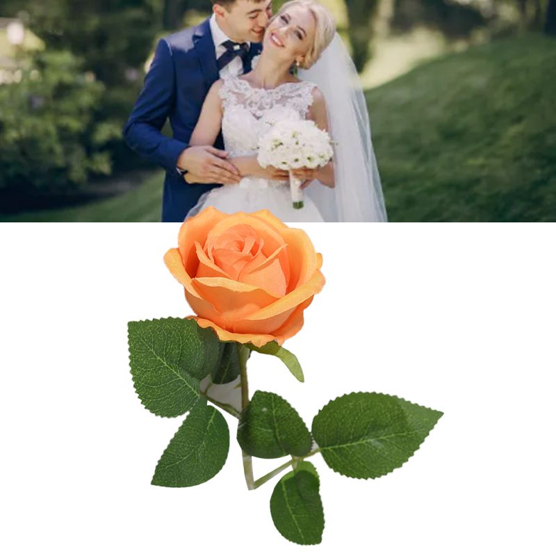 Simulated Silk Flowers Roses Home Living Room Simulation Flowers Decorative Ornaments Artificial Single Silk Flowers Roses Orange