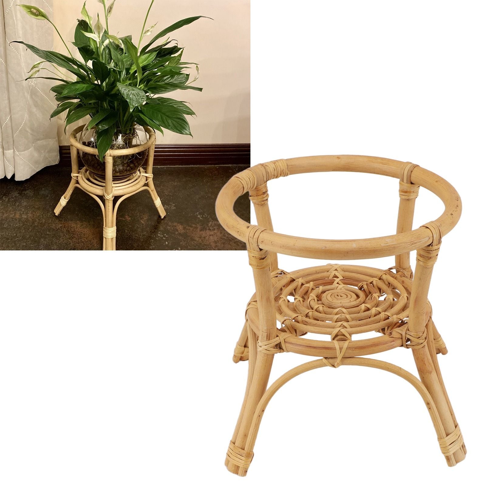 Plant Stand Flower Pot Rack Rattan Minimalist Stable 9.4in Diameter Planter Holder for Indoor Outdoor Garden Patio