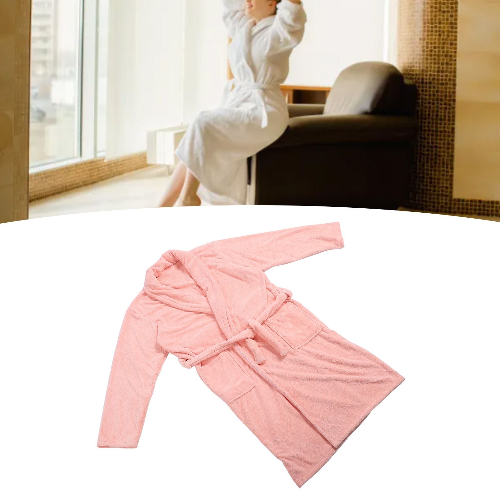 Bathrobe Coral Velvet Thicken Soft Water Absorbent Warm Belt Design Couple Bathrobe for Home Hotel Pink