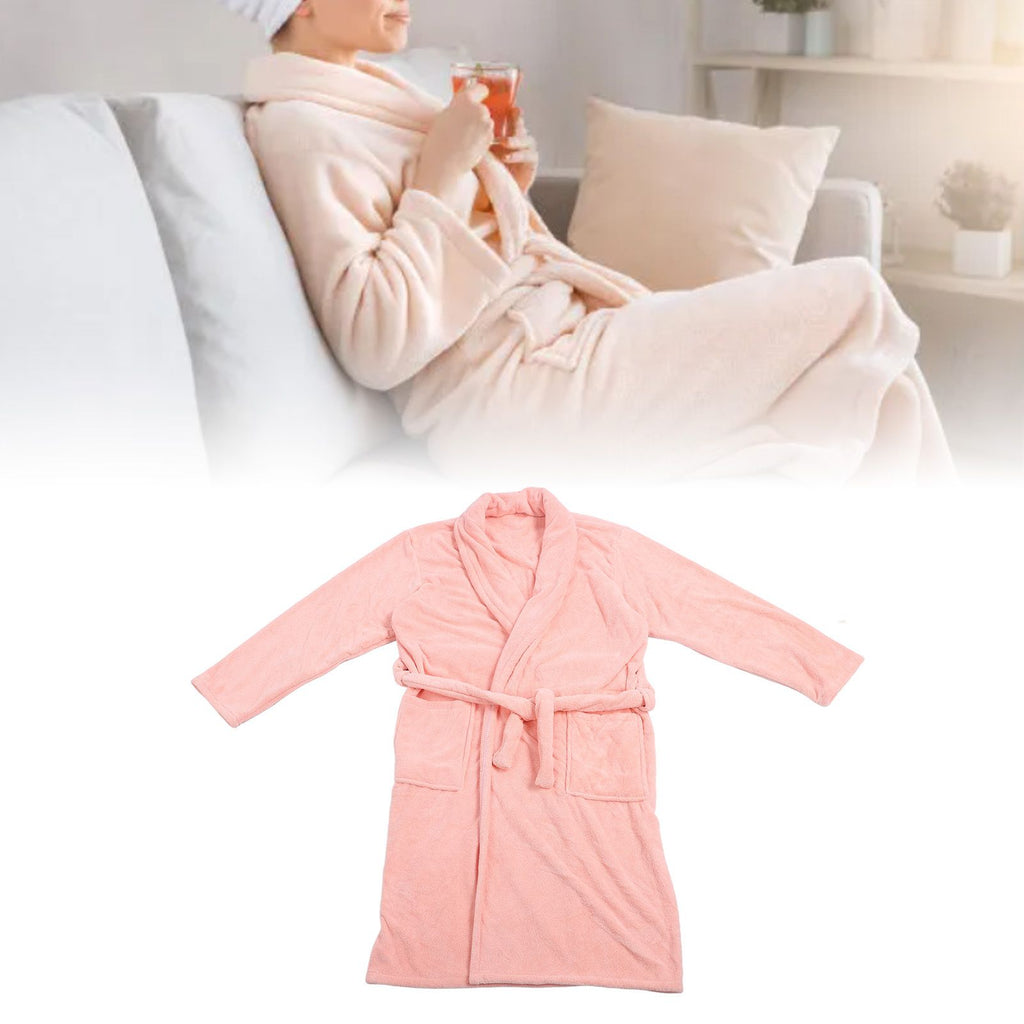 Bathrobe Coral Velvet Thicken Soft Water Absorbent Warm Belt Design Couple Bathrobe for Home Hotel Pink