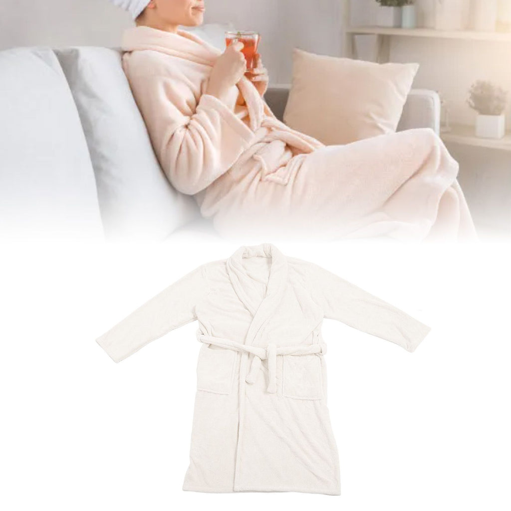 Bathrobe Coral Velvet Thicken Soft Water Absorbent Warm Belt Design Couple Bathrobe for Home Hotel Milky White
