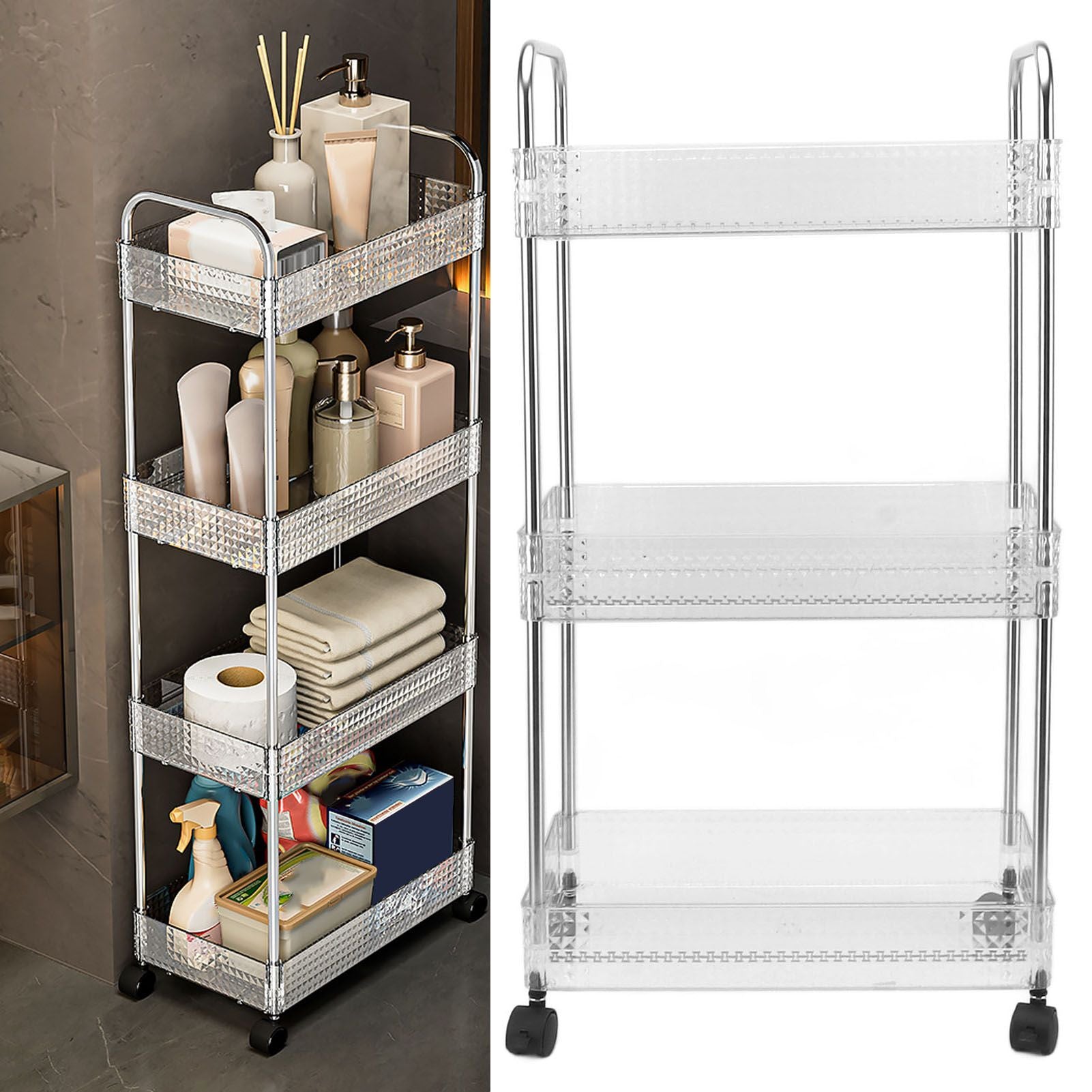 Kitchen Storage Rack Multifunctional 3 Tier Mobile Storage Cart for Bathroom Laundry Room Narrow Places S
