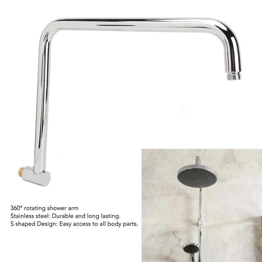 Shower Head Extension with Flange S Shape Shower Arm Wall Mount Rotatable Stainless Steel Shower Pipe for Bathroom Electroplate