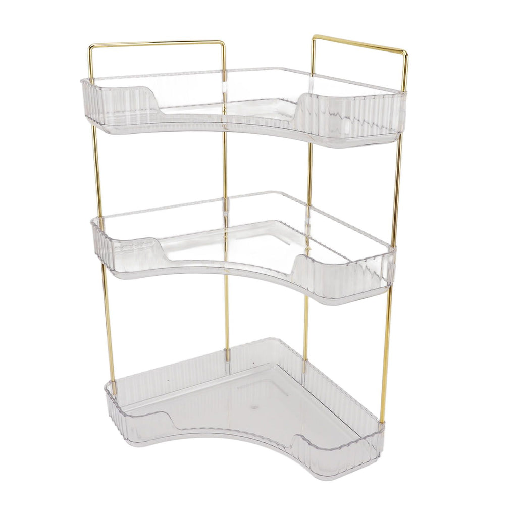 3 Tier Makeup Shelf Organizer Easy Access Aesthetic Corner Bathroom Countertop Organizer for Cosmetics Skincare Transparent