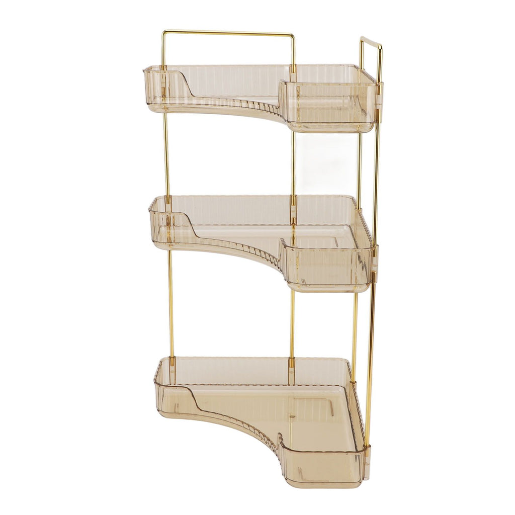 3 Tier Makeup Shelf Organizer Easy Access Aesthetic Corner Bathroom Countertop Organizer for Cosmetics Skincare Amber