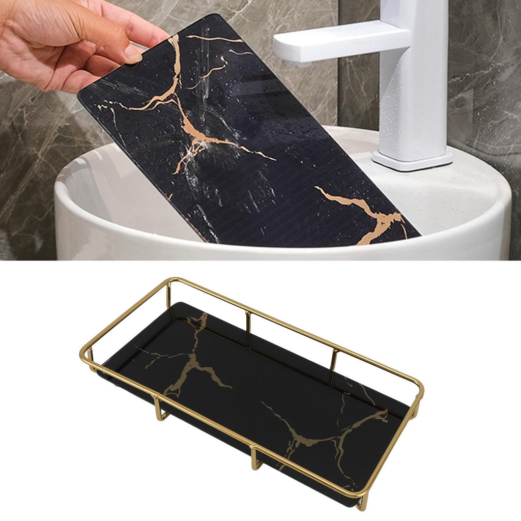 Bathroom Vanity Tray Modern Stylish Anti Slip Kitchen Sink Countertop Storage Organizer S Black