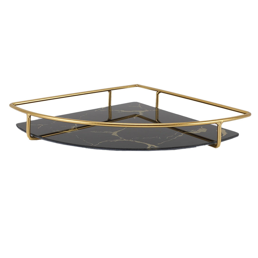 Bathroom Storage Tray Light Luxury Decorative Golden Texture Triangle Bathroom Organiser Tray for Soap Towel Paper Napkins Jewellery Makeup Black