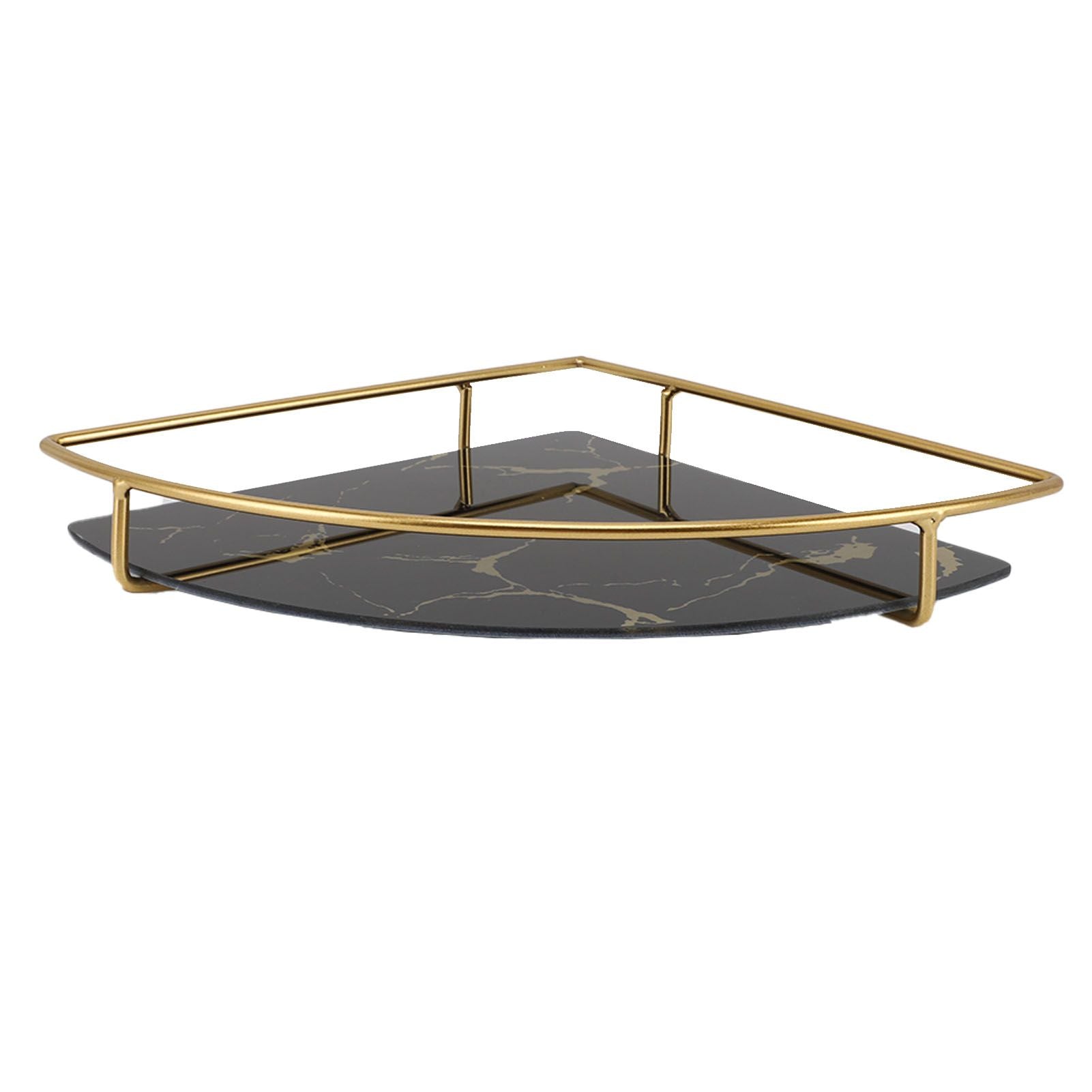 Bathroom Storage Tray Light Luxury Decorative Golden Texture Triangle Bathroom Organiser Tray for Soap Towel Paper Napkins Jewellery Makeup Black