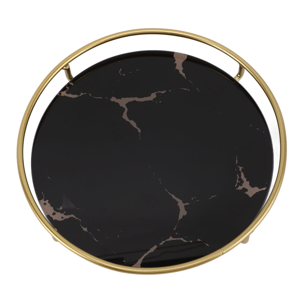 Bathroom Tray Skid Resistant Bathroom Vanity Tray Stylish Elegant Countertop Organizer Tray for Cosmetics Jewelry Black Round