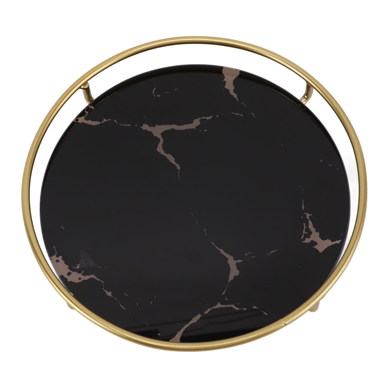 Bathroom Tray Skid Resistant Bathroom Vanity Tray Stylish Elegant Countertop Organizer Tray for Cosmetics Jewelry Black Round