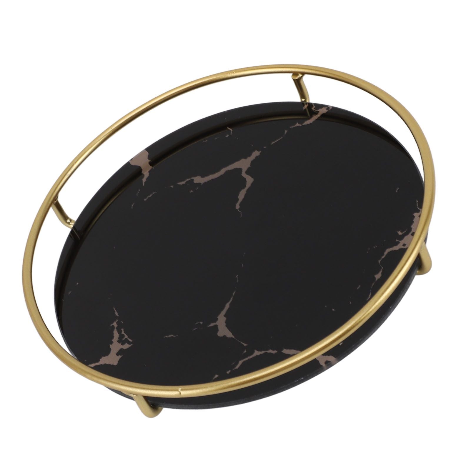 Bathroom Tray Skid Resistant Bathroom Vanity Tray Stylish Elegant Countertop Organizer Tray for Cosmetics Jewelry Black Round