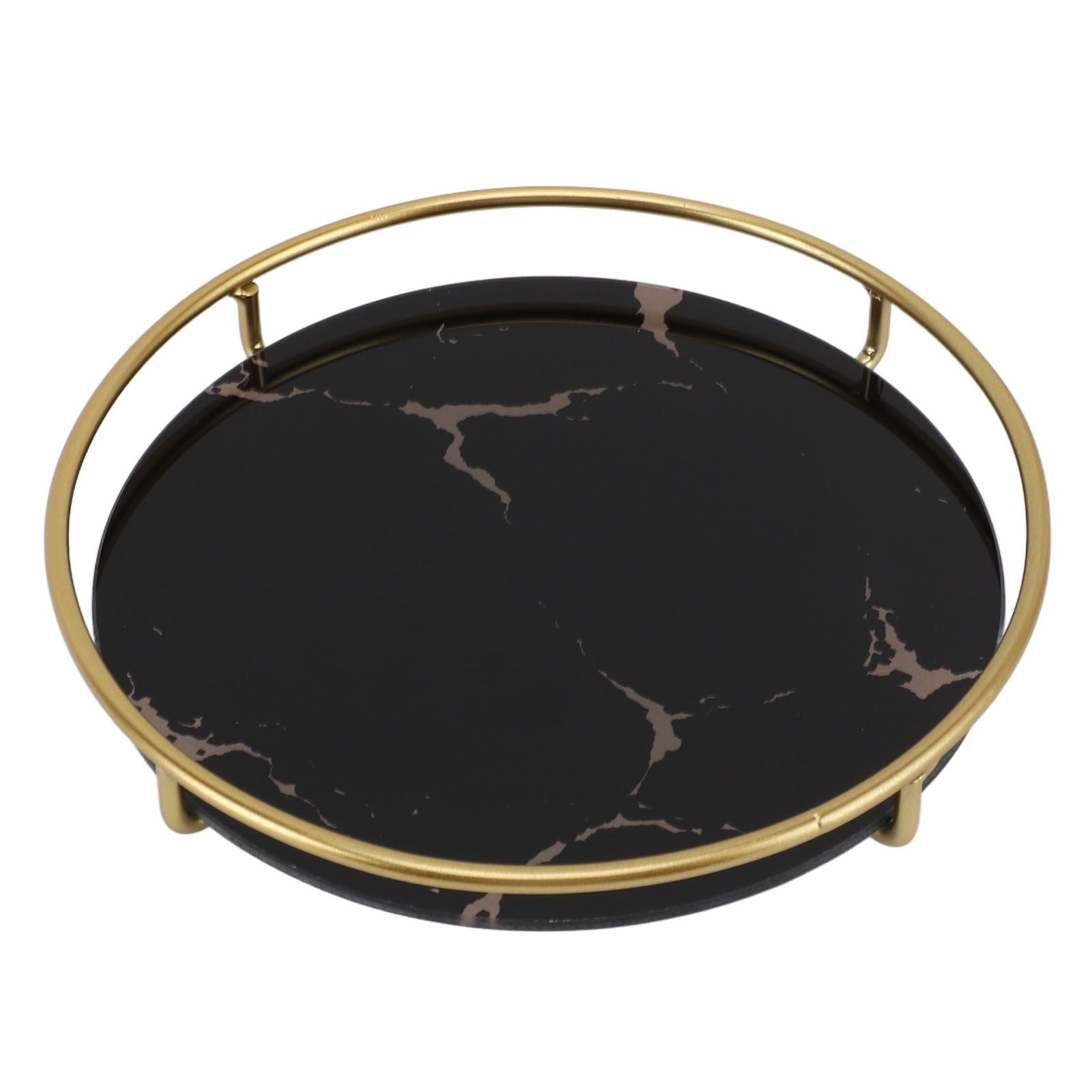 Bathroom Tray Skid Resistant Bathroom Vanity Tray Stylish Elegant Countertop Organizer Tray for Cosmetics Jewelry Black Round