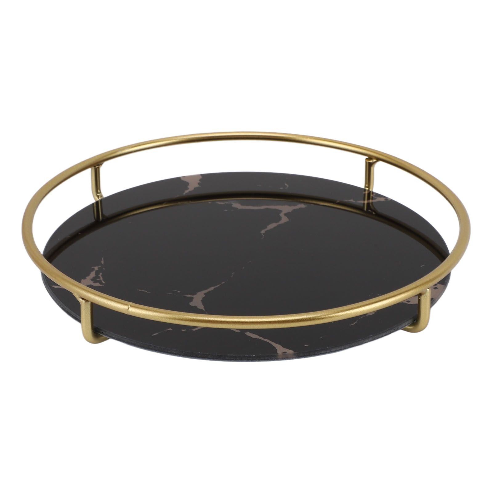 Bathroom Tray Skid Resistant Bathroom Vanity Tray Stylish Elegant Countertop Organizer Tray for Cosmetics Jewelry Black Round