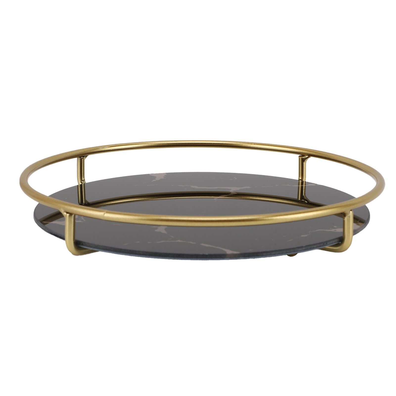 Bathroom Tray Skid Resistant Bathroom Vanity Tray Stylish Elegant Countertop Organizer Tray for Cosmetics Jewelry Black Round