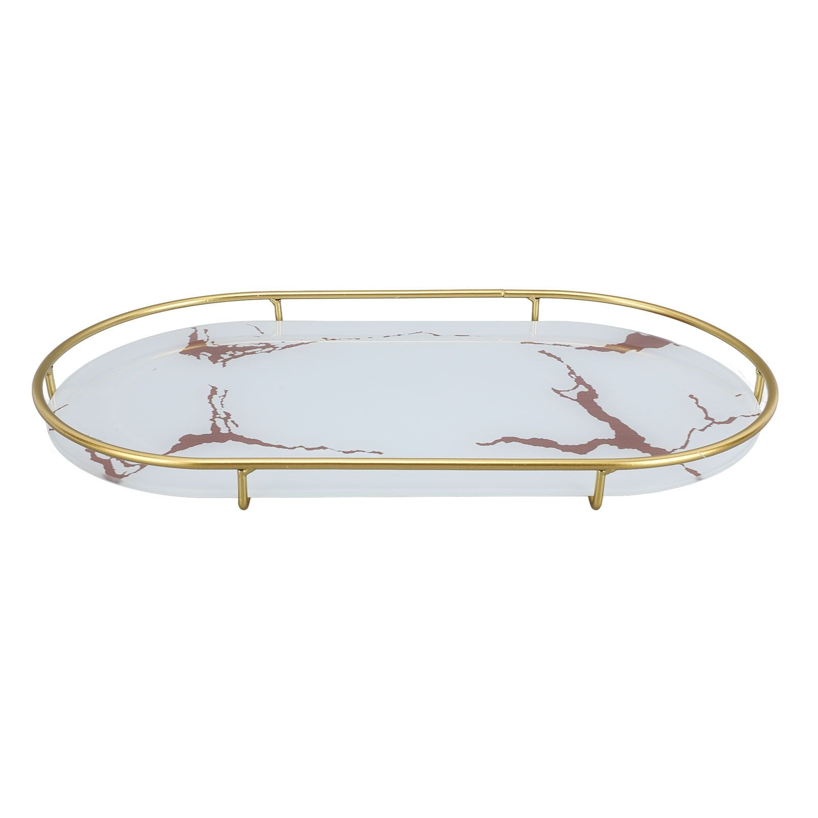 Bathroom Storage Tray Light Luxury Decorative Golden Texture Oval Bathroom Organiser Tray for Soap Towel Paper Napkins Jewellery Makeup White Base