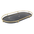 Bathroom Storage Tray Light Luxury Decorative Golden Texture Oval Bathroom Organiser Tray for Soap Towel Paper Napkins Jewellery Makeup Black Base