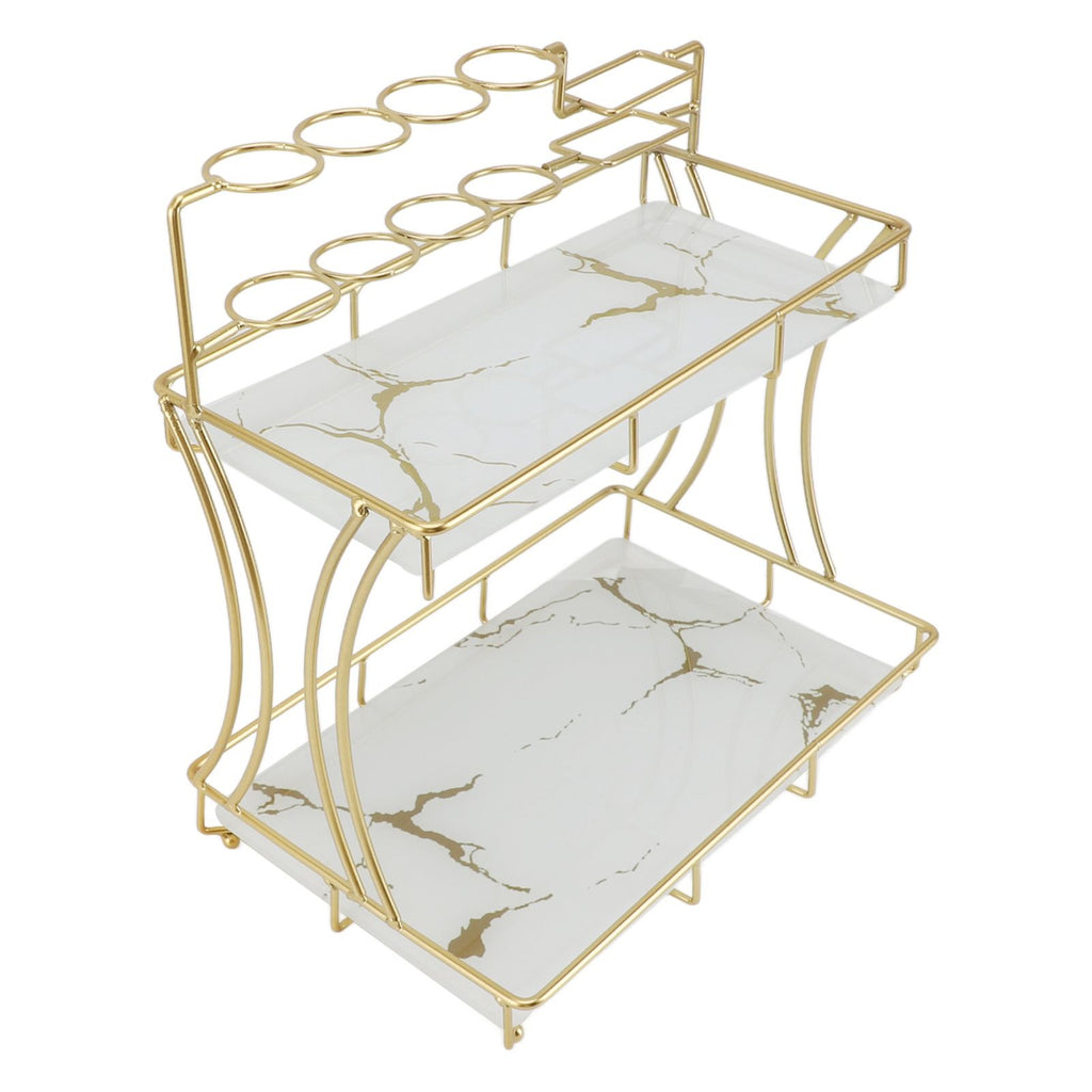 Countertop Storage Rack Double Layer Waterproof Counter Organizer Shelf with Electric Toothbrush Holder for Bathroom White Background Gold Grain