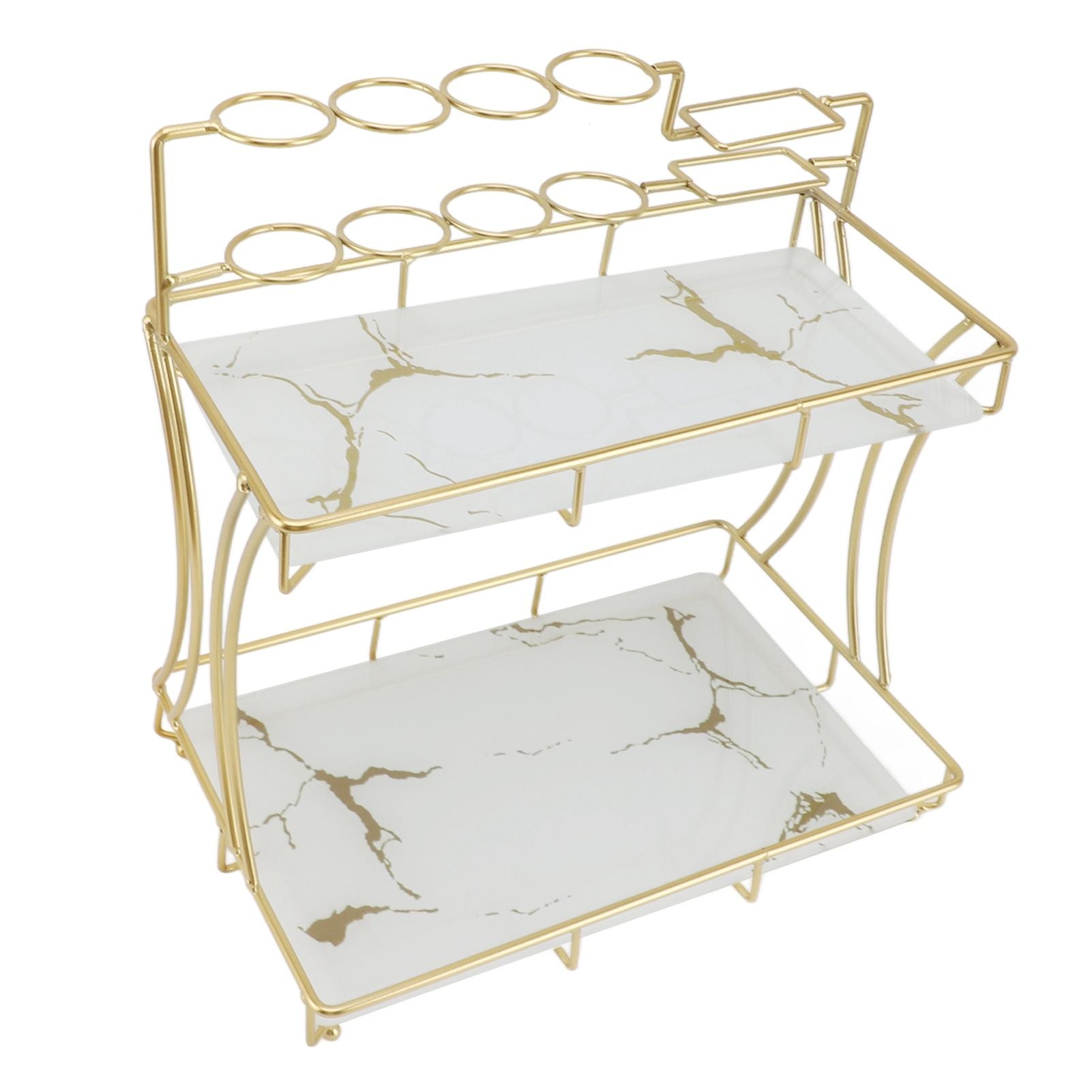 Countertop Storage Rack Double Layer Waterproof Counter Organizer Shelf with Electric Toothbrush Holder for Bathroom White Background Gold Grain