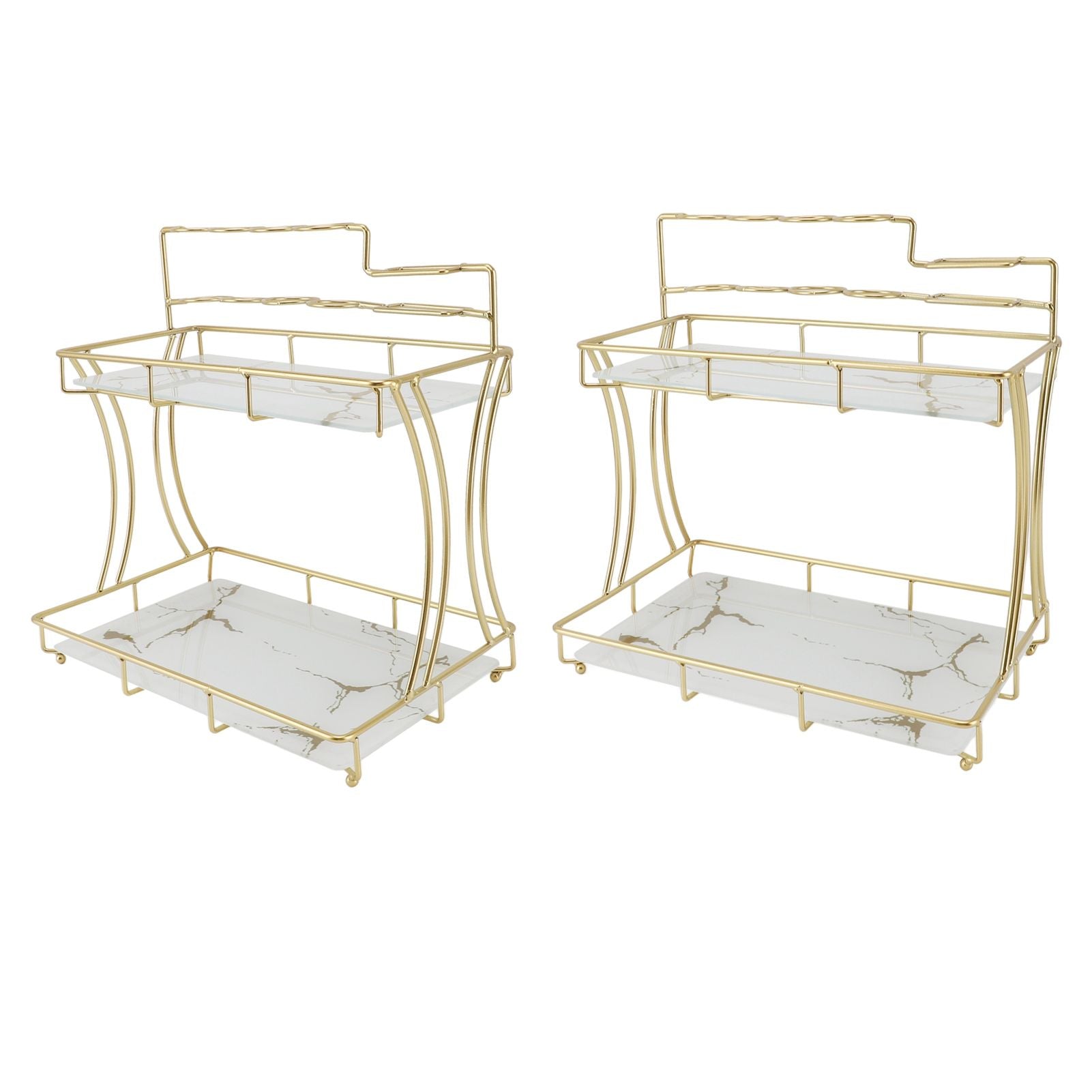Countertop Storage Rack Double Layer Waterproof Counter Organizer Shelf with Electric Toothbrush Holder for Bathroom White Background Gold Grain