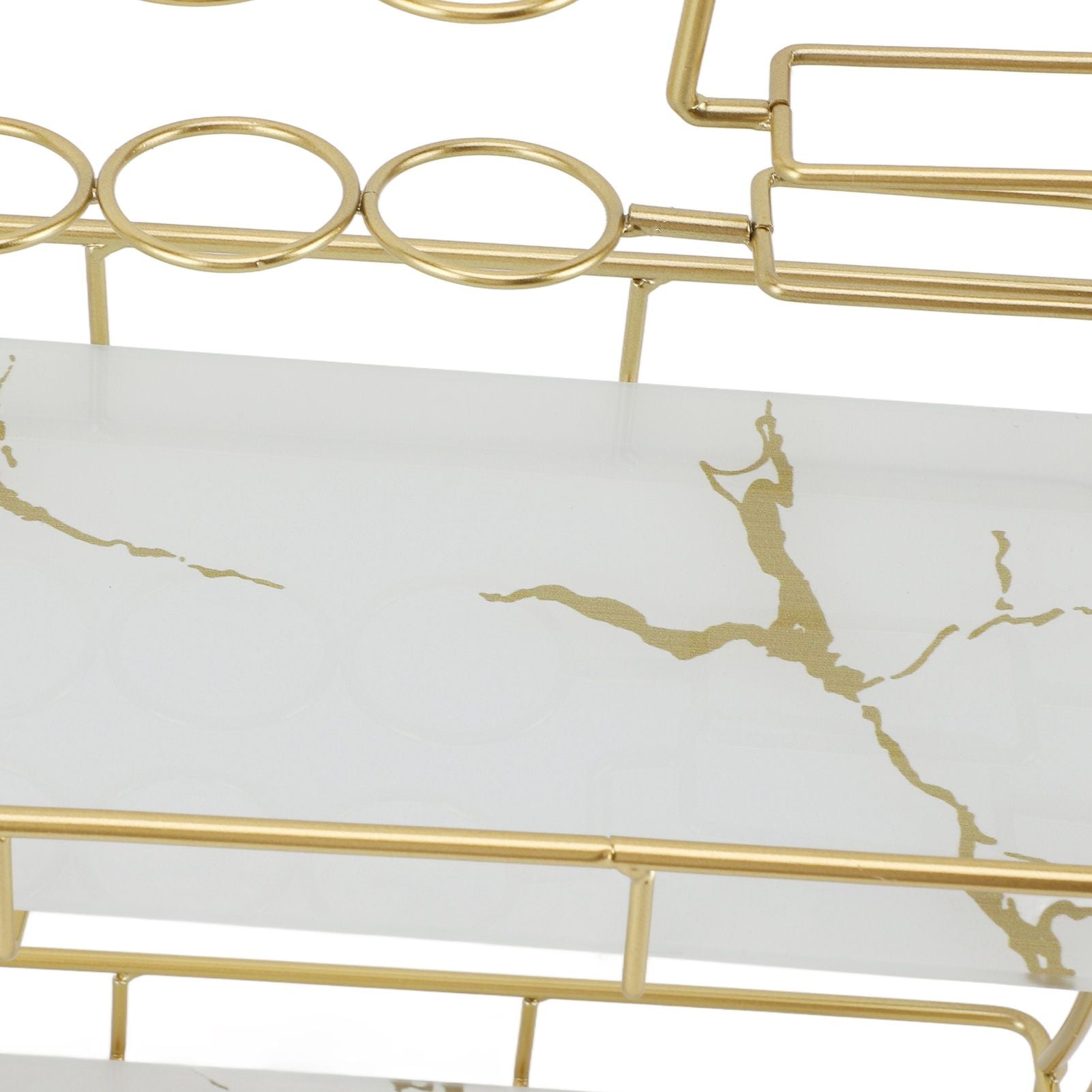 Countertop Storage Rack Double Layer Waterproof Counter Organizer Shelf with Electric Toothbrush Holder for Bathroom White Background Gold Grain