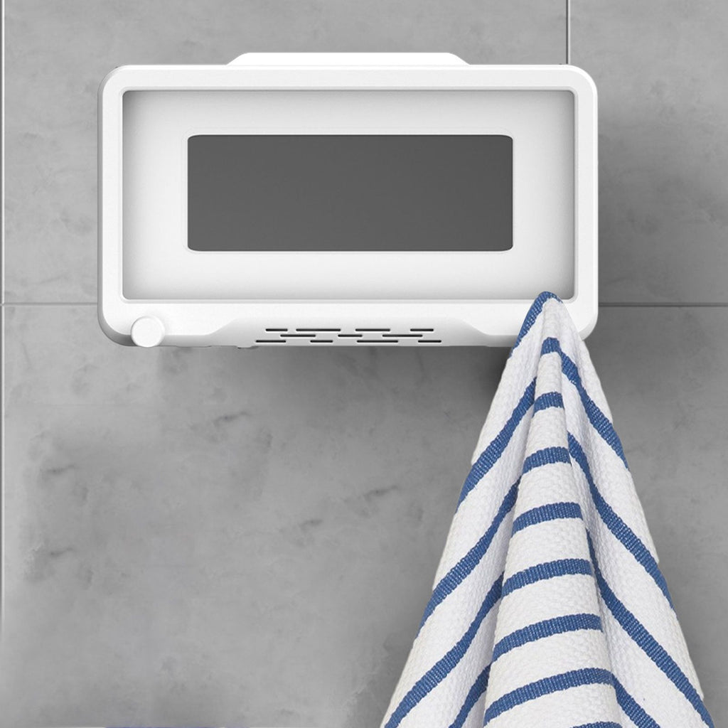 Shower Cell Phone Holder Bathroom 360 Degree Rotatable Drill Free Waterproof Wall Mounted Cell Phone Case White