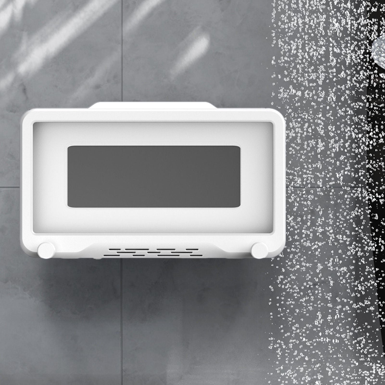 Shower Cell Phone Holder Bathroom 360 Degree Rotatable Drill Free Waterproof Wall Mounted Cell Phone Case White