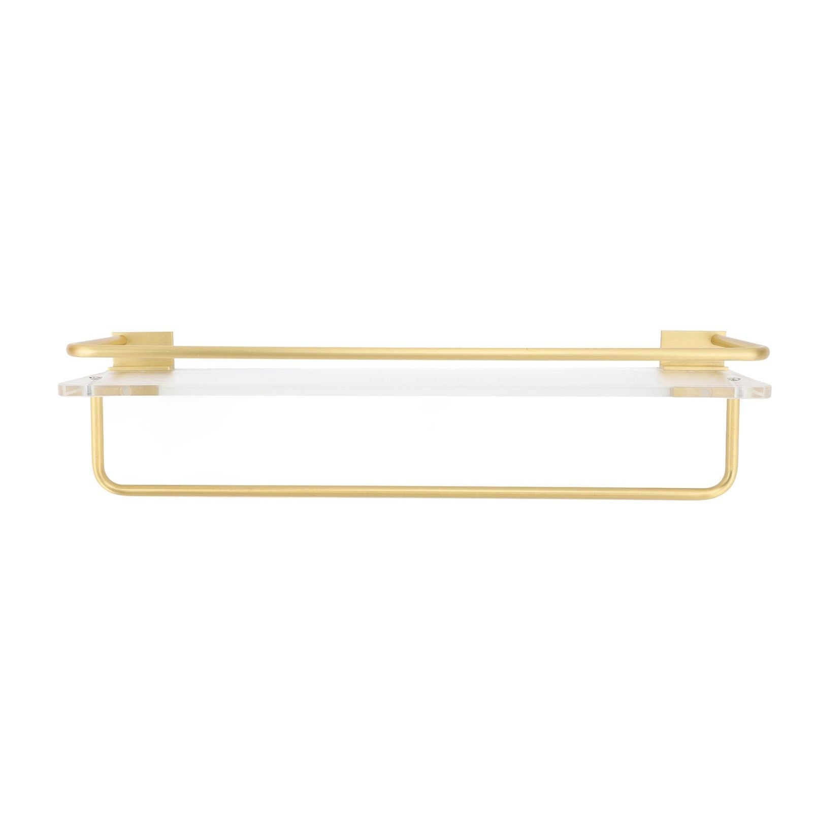 Bathroom Wall Shelf Space Aluminum and Acrylic Rustproof Punch Free Wall Mounted Floating Shelves 40cm Gold