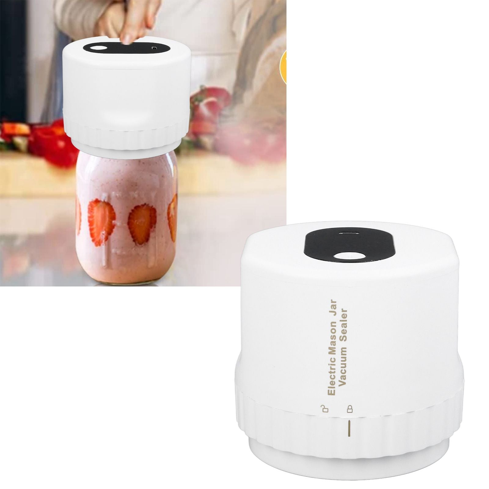 Electric Jar Vacuum Sealer Kit Automatic USB Rechargeable Canning Jars Vacuum Sealing Machine with Lids for Food Storage Fermentation White