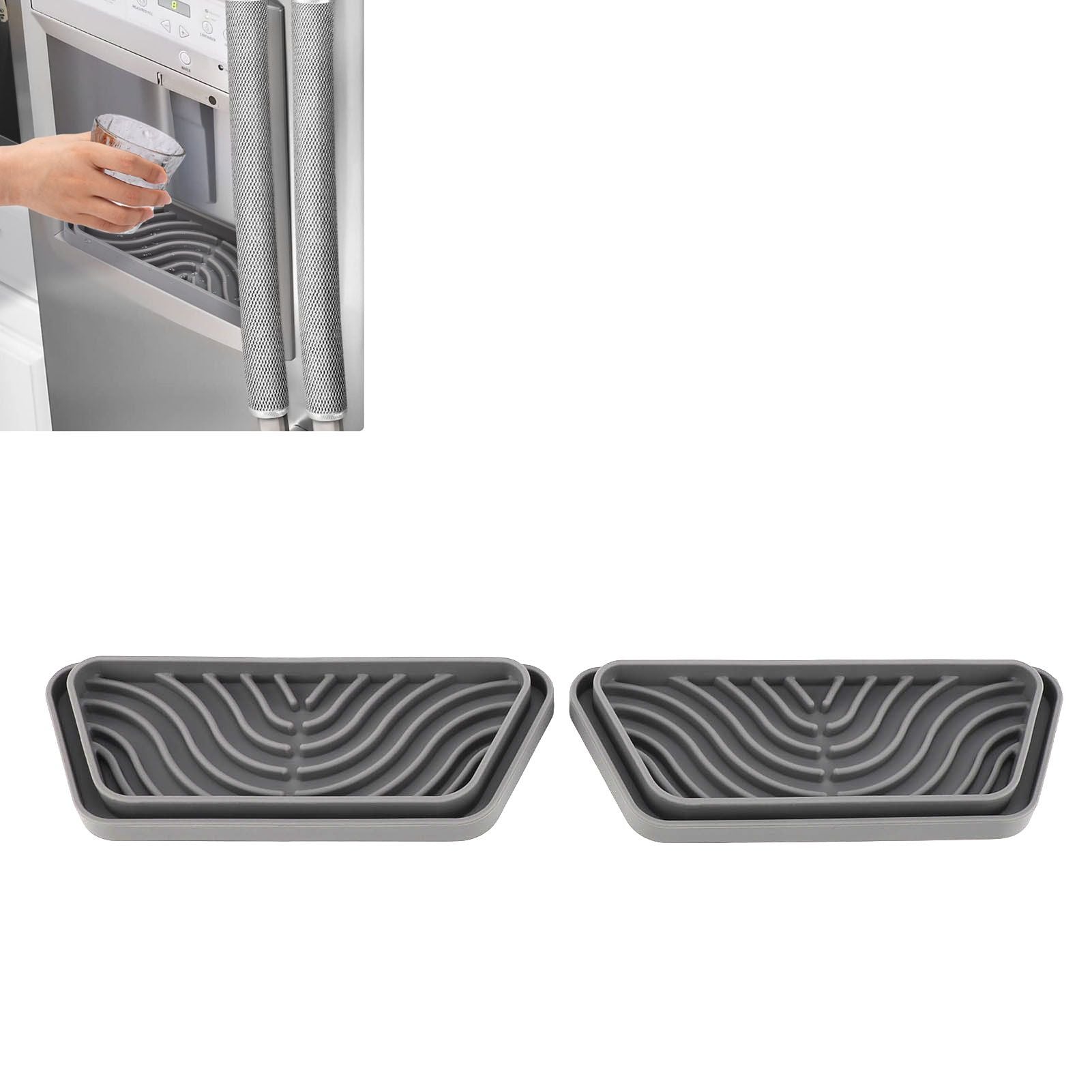 2Pcs Refrigerator Water Drip Tray Catcher Trapezoidal Silicone Refrigerator Drip Tray Catcher for GE for Samsung Grey