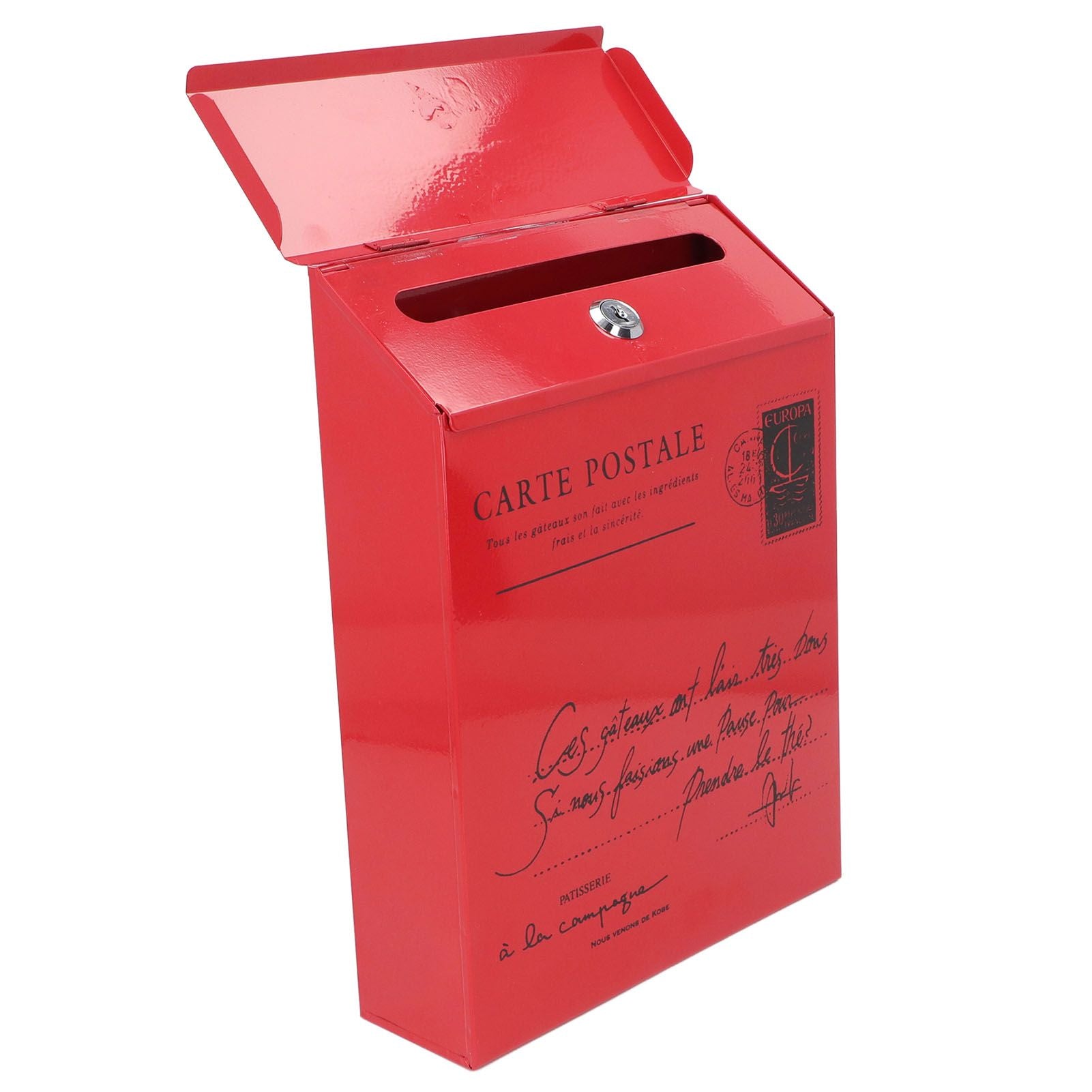 Iron Mailbox Wall Mounted Rustic Style Locked with 2 Keys 3 Hooks Waterproof Suggestion Box for Home Office Small Letters in Red