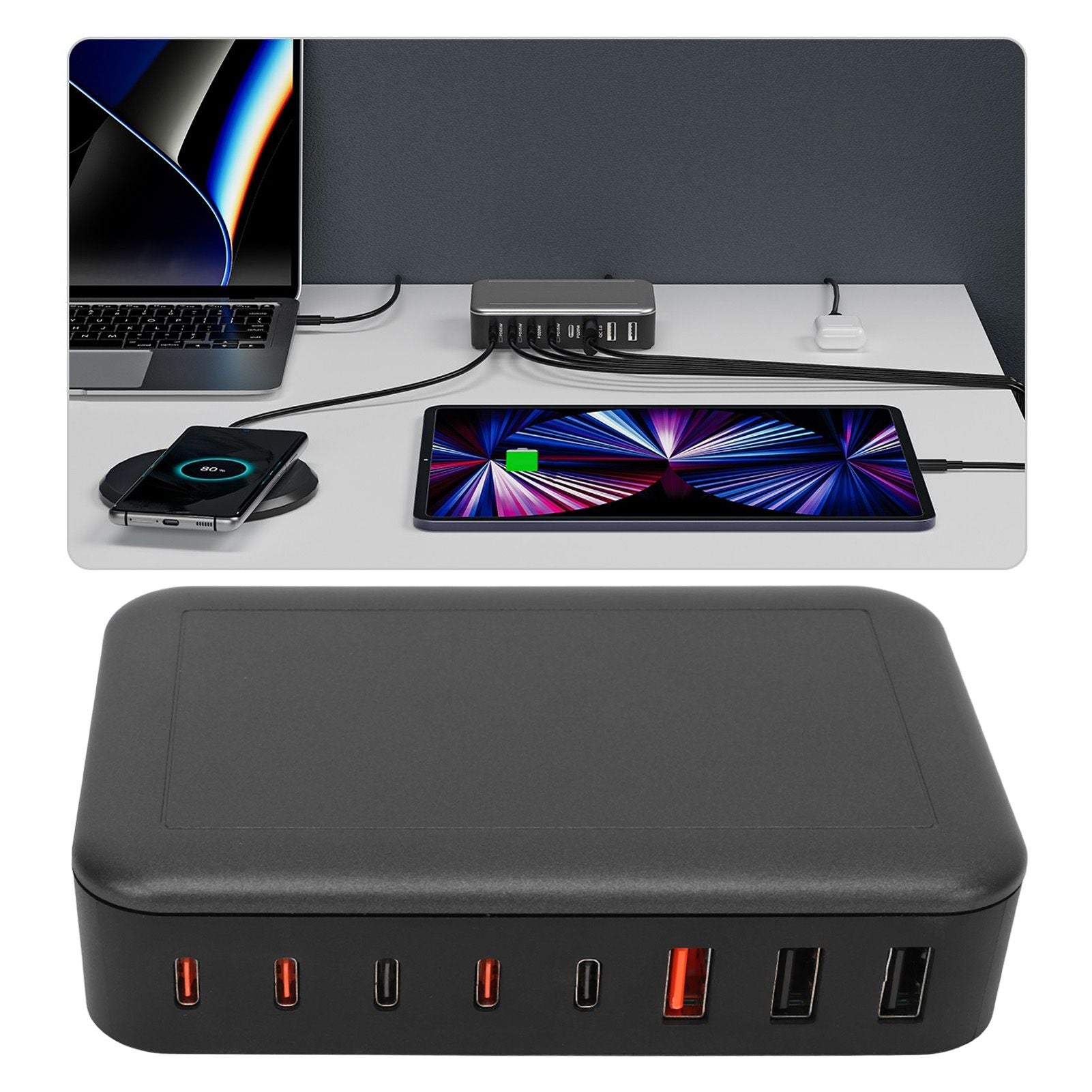 Multi Port USB Charger 235W 8 Ports PD65W Tabletop Fast USB C Charging Station for Macbook 100‑240V