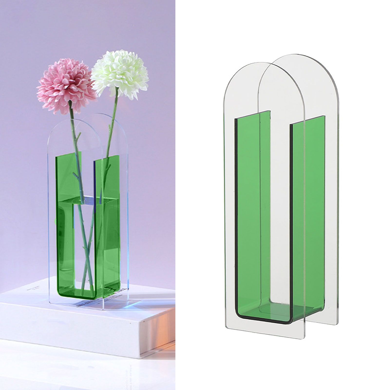Modern Acrylic Clear Vase Colorful Acrylic Flower Vase for Wedding Party Home Table Decor Semi Colorful Cedar Green