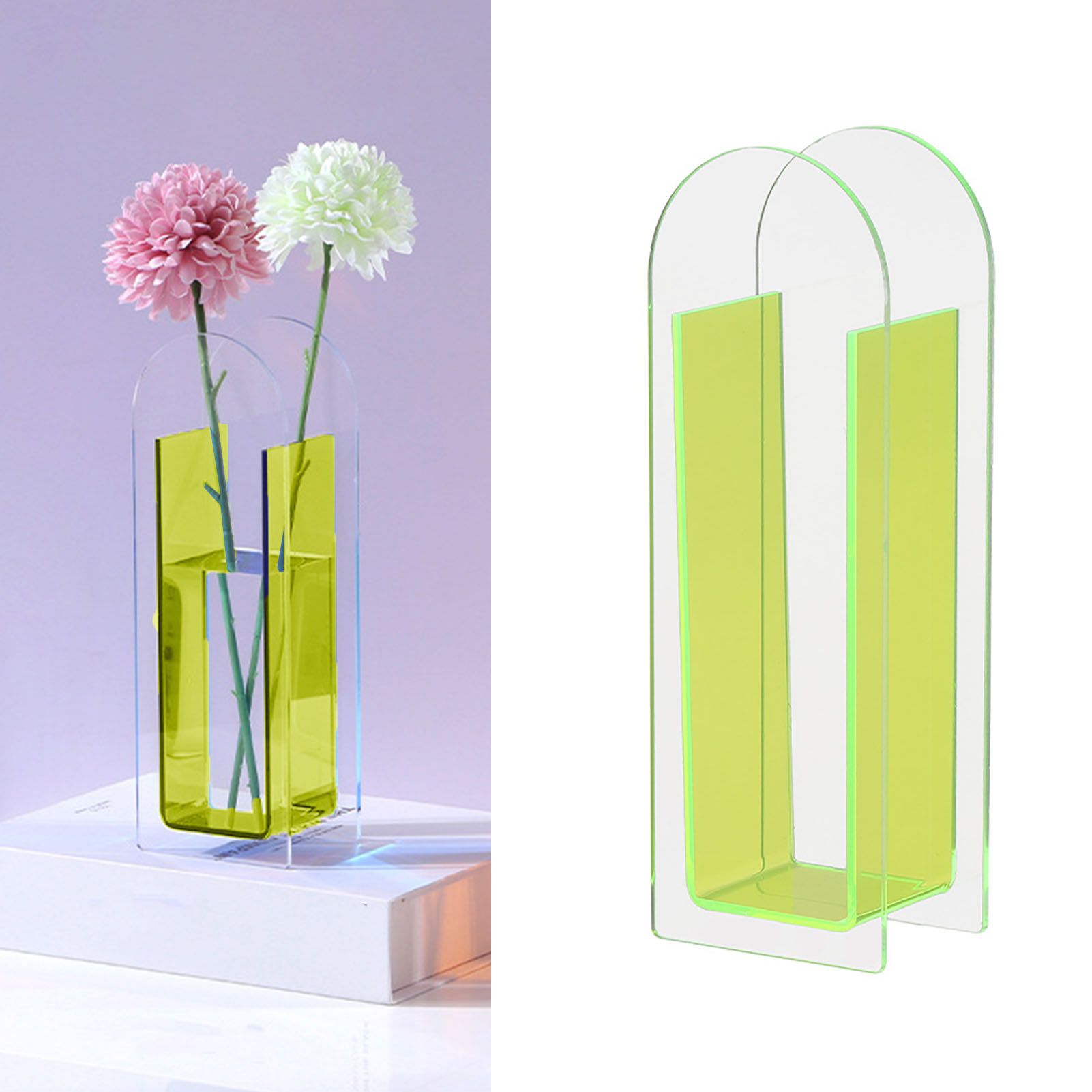 Modern Acrylic Clear Vase Colorful Acrylic Flower Vase for Wedding Party Home Table Decor Semi Colorful Fluorescent Green