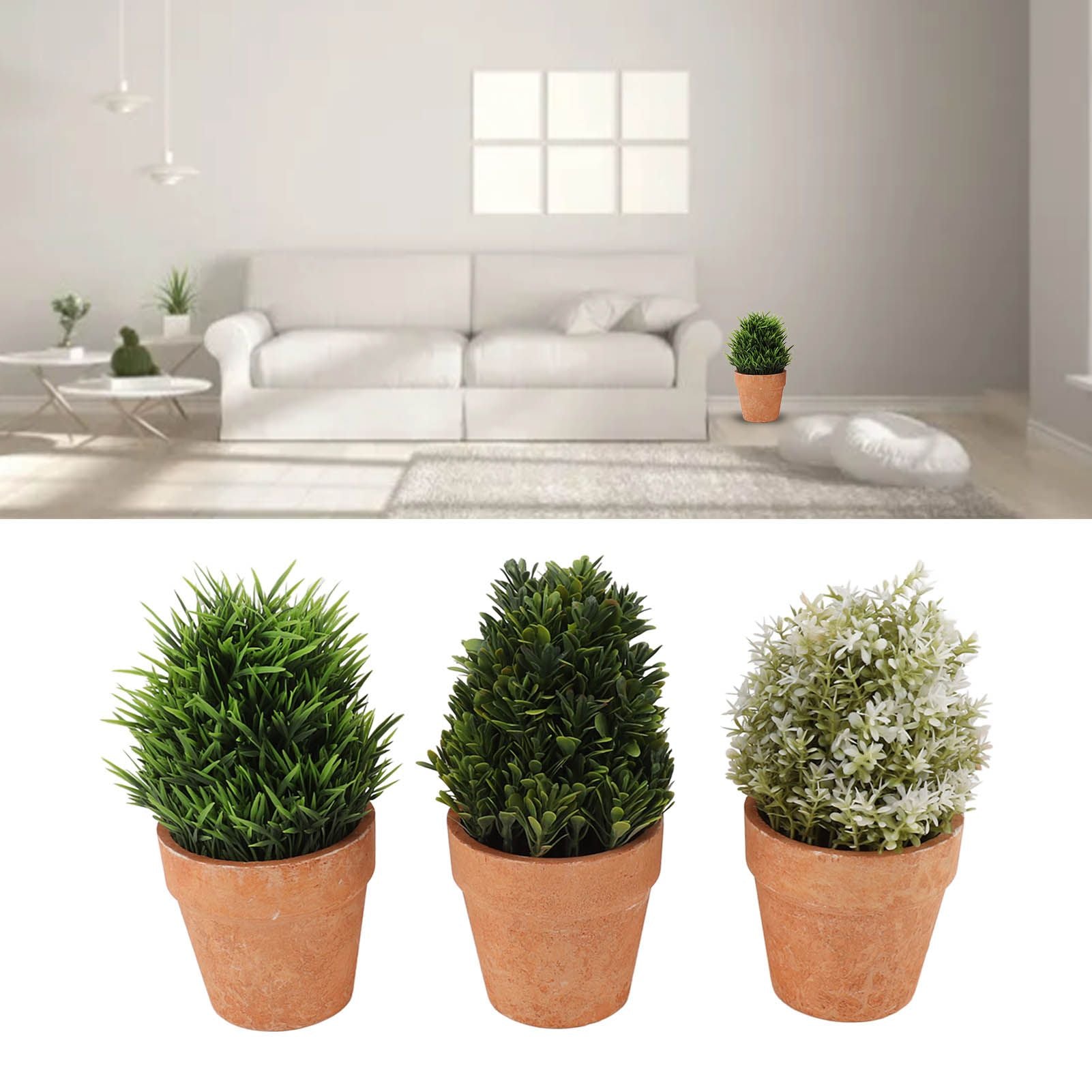 3PCS Artificial Potted Plants Set Plastic Indoor Small Fake Greenery Potted Plants for Home Bathroom Living Room Bedroom Office Desk Bookshelf Decor