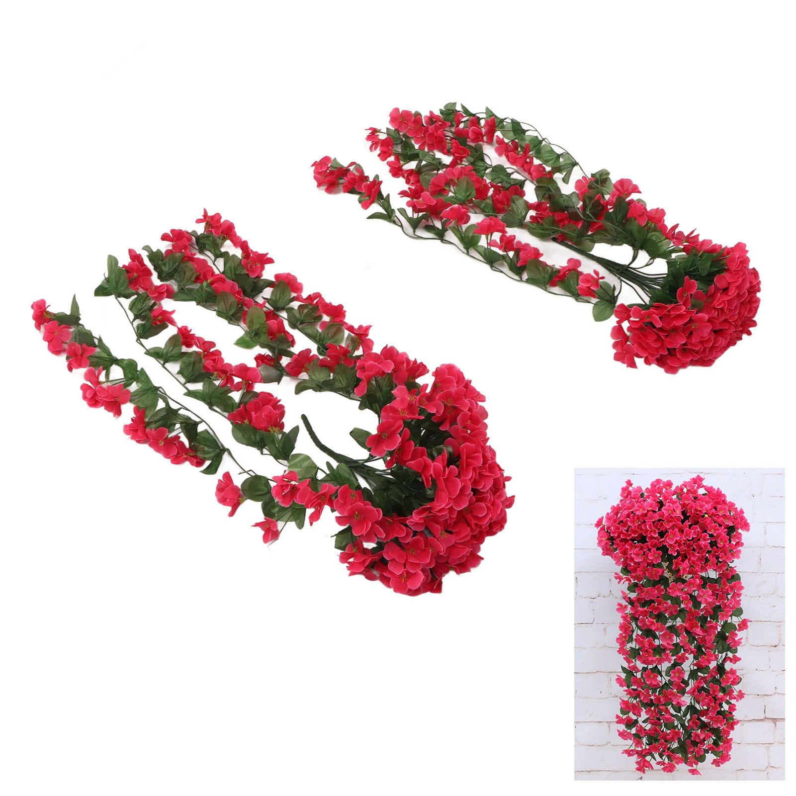 2PCS Artificial Violet Hanging Flowers Simulation Plastic Fake Plants for Decoration Garden Patio Wedding Porch Outdoor Rose Red
