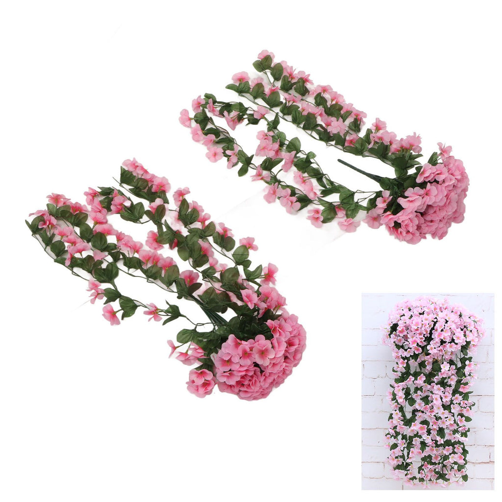 2PCS Artificial Violet Hanging Flowers Simulation Plastic Fake Plants for Decoration Garden Patio Wedding Porch Outdoor Pink