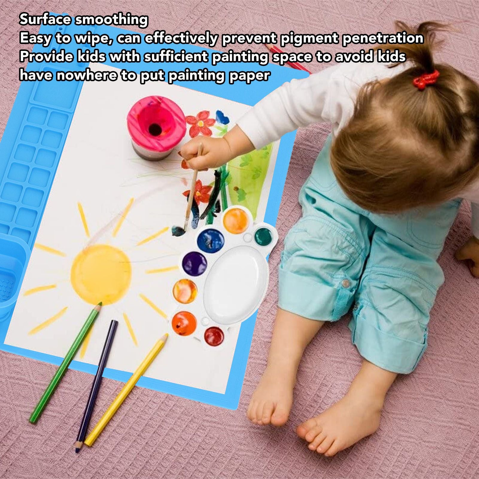 Silicone Painting Mat with Cup DIY Cultivate Artistic Talent Easy To Wipe Silicone Art Mat for Boys Girls Art Supplies Blue