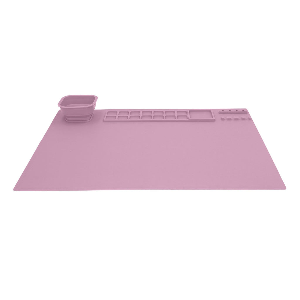 Silicone Painting Mat with Cup DIY Cultivate Artistic Talent Easy To Wipe Silicone Art Mat for Boys Girls Art Supplies Pink