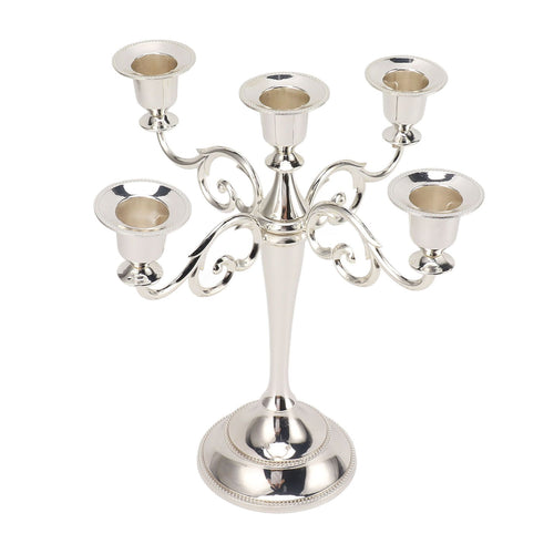 5 Arm Candlestick Holder Iron Retro Decorative Candle Holder Centerpiece for Home Church Silver