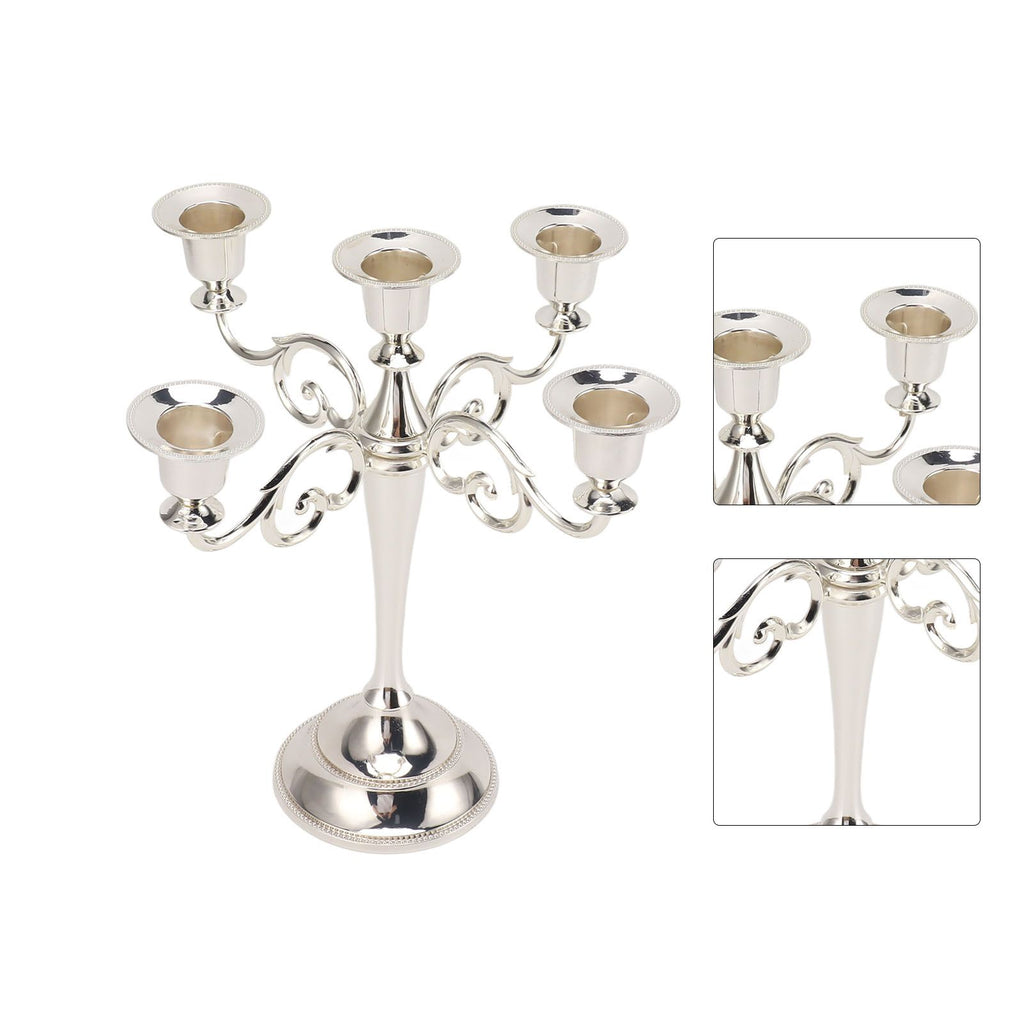 5 Arm Candlestick Holder Iron Retro Decorative Candle Holder Centerpiece for Home Church Silver
