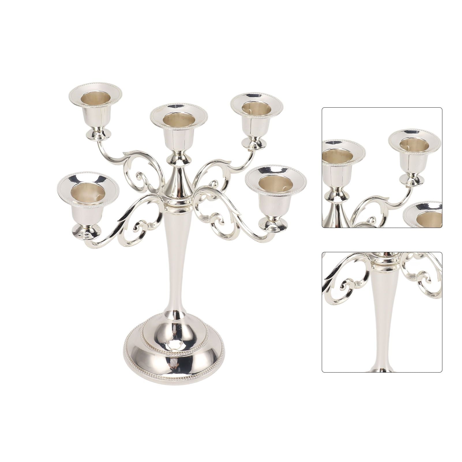 5 Arm Candlestick Holder Iron Retro Decorative Candle Holder Centerpiece for Home Church Silver
