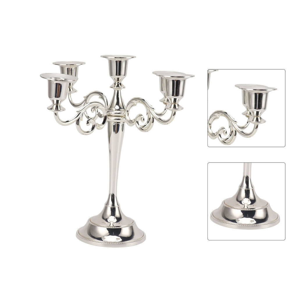 5 Arm Candlestick Holder Iron Retro Decorative Candle Holder Centerpiece for Home Church Silver
